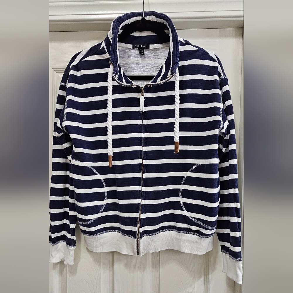 Tribal Navy and White Striped Hoodie